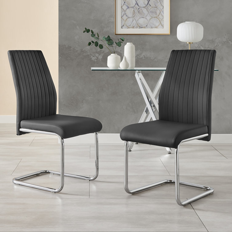 East Urban Home Lazarus Modern Padded Faux Leather & Chrome Leg Kitchen ...